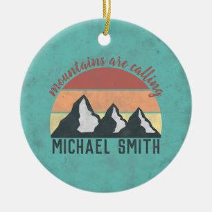 Vintage pastels mountains are calling monogram ceramic tree decoration