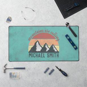 Vintage pastels mountains are calling monogram desk mat