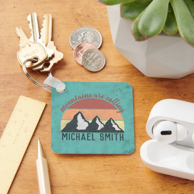 Vintage pastels mountains are calling monogram key ring (Desk)