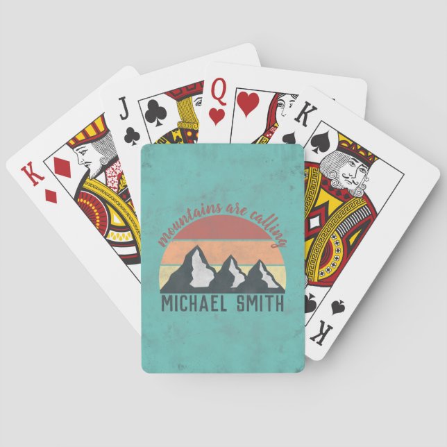 Vintage pastels mountains are calling monogram playing cards (Back)