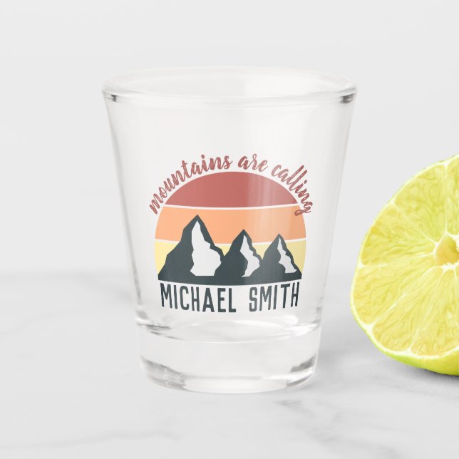 Vintage pastels mountains are calling monogram shot glass (Front)