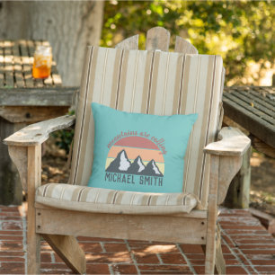 Vintage pastels mountains are calling monogram sky cushion