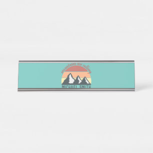 Vintage pastels mountains are calling monogram sky desk name plate