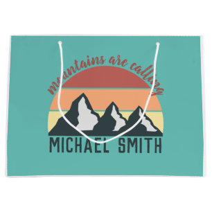 Vintage pastels mountains are calling monogram sky large gift bag