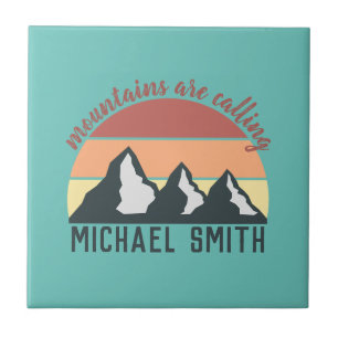 Vintage pastels mountains are calling monogram sky tile