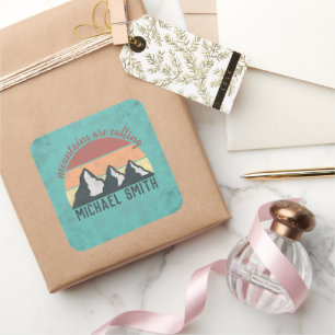Vintage pastels mountains are calling monogram square sticker