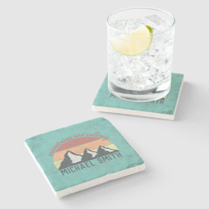 Vintage pastels mountains are calling monogram stone coaster