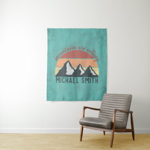 Vintage pastels mountains are calling monogram tapestry