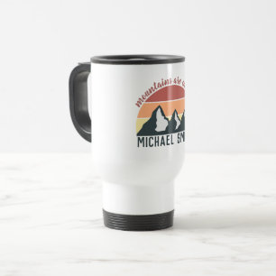 Vintage pastels mountains are calling monogram travel mug