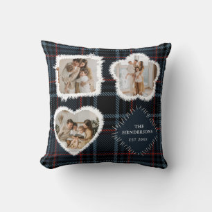 Vintage Patchwork 3 Photo Collage Throw Pillow