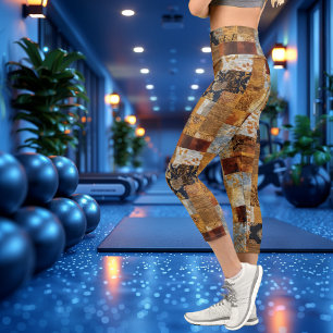 Vintage Patchwork Artistic Blended Textile Pattern Capri Leggings
