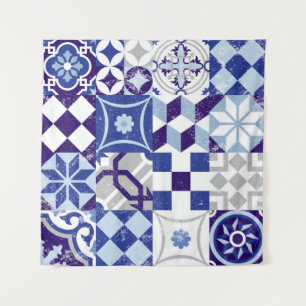 Vintage patchwork background with traditional blue tapestry