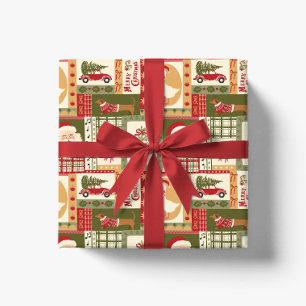 Vintage Patchwork Christmas Red & Green Wrapping Paper