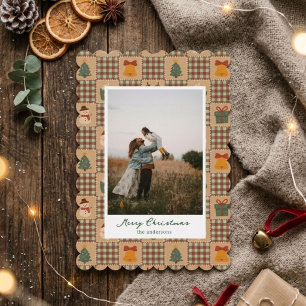 Vintage Patchwork Cute Holiday One Photo Card