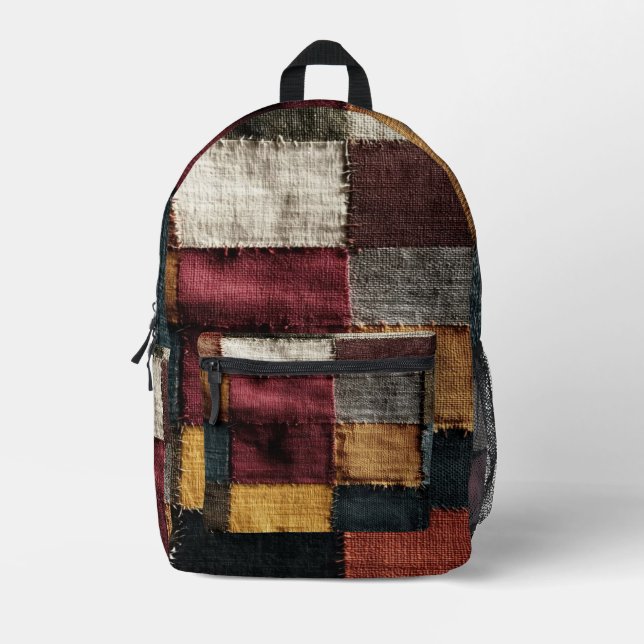 Vintage Patchwork Fabric Pattern Printed Backpack (Front)