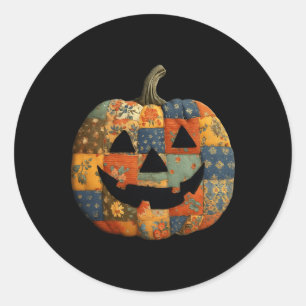 Vintage Patchwork Pumpkin Quilted Halloween Fall A Classic Round Sticker