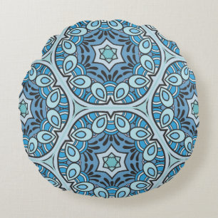 Vintage patchwork quilt pattern. Hand drawn decora Round Cushion