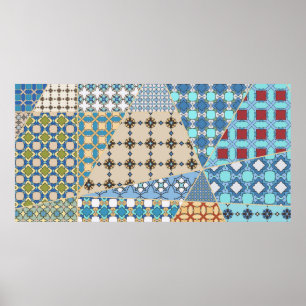 Vintage patchwork quilt pattern. Vintage decorativ Poster