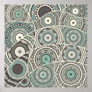 Vintage patchwork quilt pattern. Vintage decorativ Poster