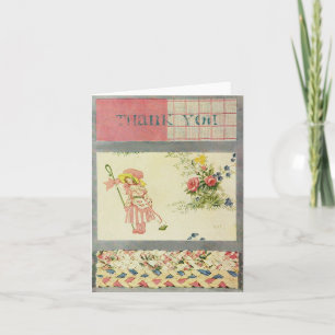 Vintage Patchwork Quilt Thank You Card in Pink