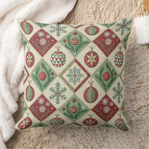 Vintage Patchwork Quilted Christmas Pattern Cushion