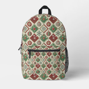 Vintage Patchwork Quilted Christmas Pattern Printed Backpack