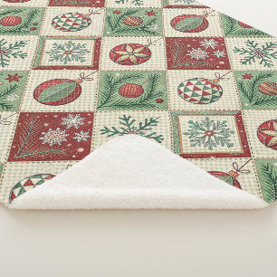 Vintage Patchwork Quilted Christmas Pattern Sherpa Blanket