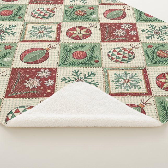 Vintage Patchwork Quilted Christmas Pattern Sherpa Blanket (3/4)