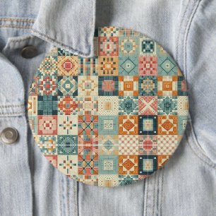Vintage, patchwork quilted look 6 cm round badge