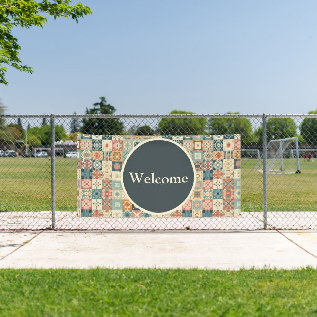 Vintage, patchwork quilted look banner (Insitu)