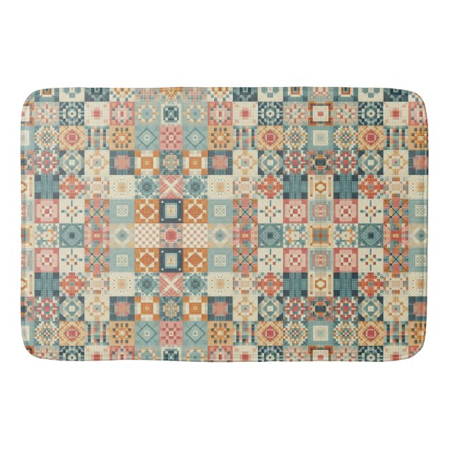Vintage, patchwork quilted look bath mat (Front)