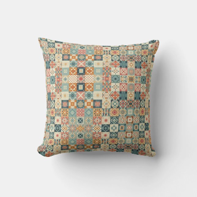 Vintage, patchwork quilted look cushion (Front)