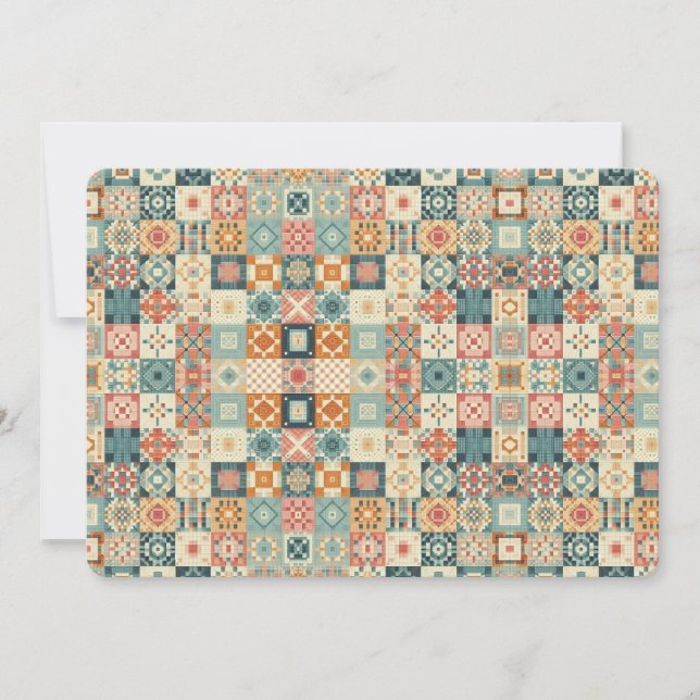 Vintage, patchwork quilted look holiday card (Front)