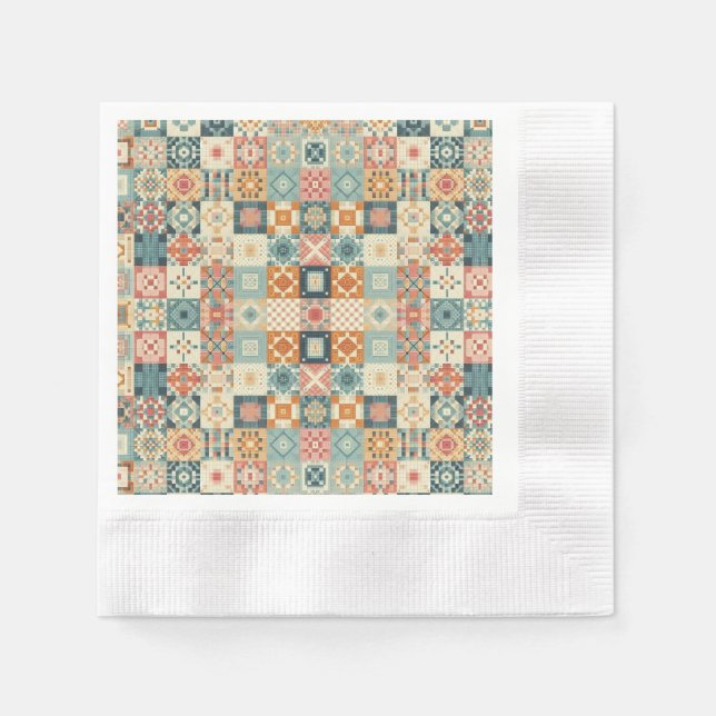 Vintage, patchwork quilted look napkin (Front)