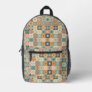 Vintage, patchwork quilted look printed backpack