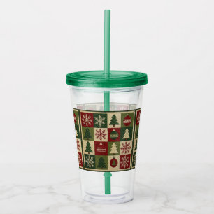 Vintage, patchwork quilted look rustic Christmas Acrylic Tumbler
