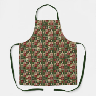 Vintage, patchwork quilted look rustic Christmas Apron