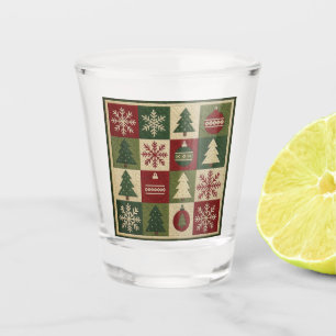 Vintage, patchwork quilted look rustic Christmas Shot Glass