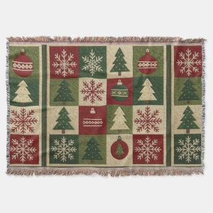 Vintage, patchwork quilted look rustic Christmas Throw Blanket