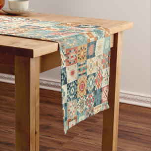 Vintage, patchwork quilted look short table runner