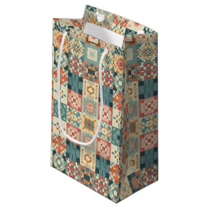 Vintage, patchwork quilted look small gift bag