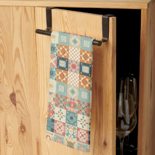 Vintage, patchwork quilted look tea towel