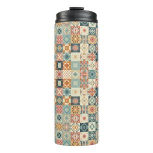 Vintage, patchwork quilted look thermal tumbler