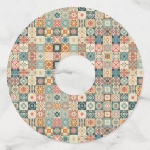 Vintage, patchwork quilted look wine glass tag