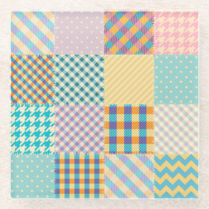 Vintage Patchwork: Textile Seamless Background Glass Coaster