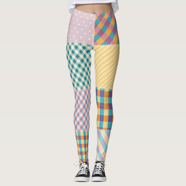 Vintage Patchwork: Textile Seamless Background Leggings (Front)