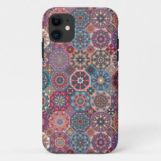 Vintage patchwork with floral mandala elements iPhone 11 case