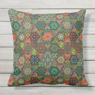 Vintage patchwork with floral mandala elements outdoor cushion