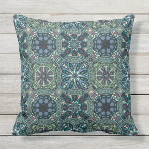 Vintage patchwork with floral mandala elements outdoor cushion