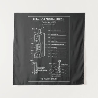 Vintage Patent Cell Phone blueprint Tapestry